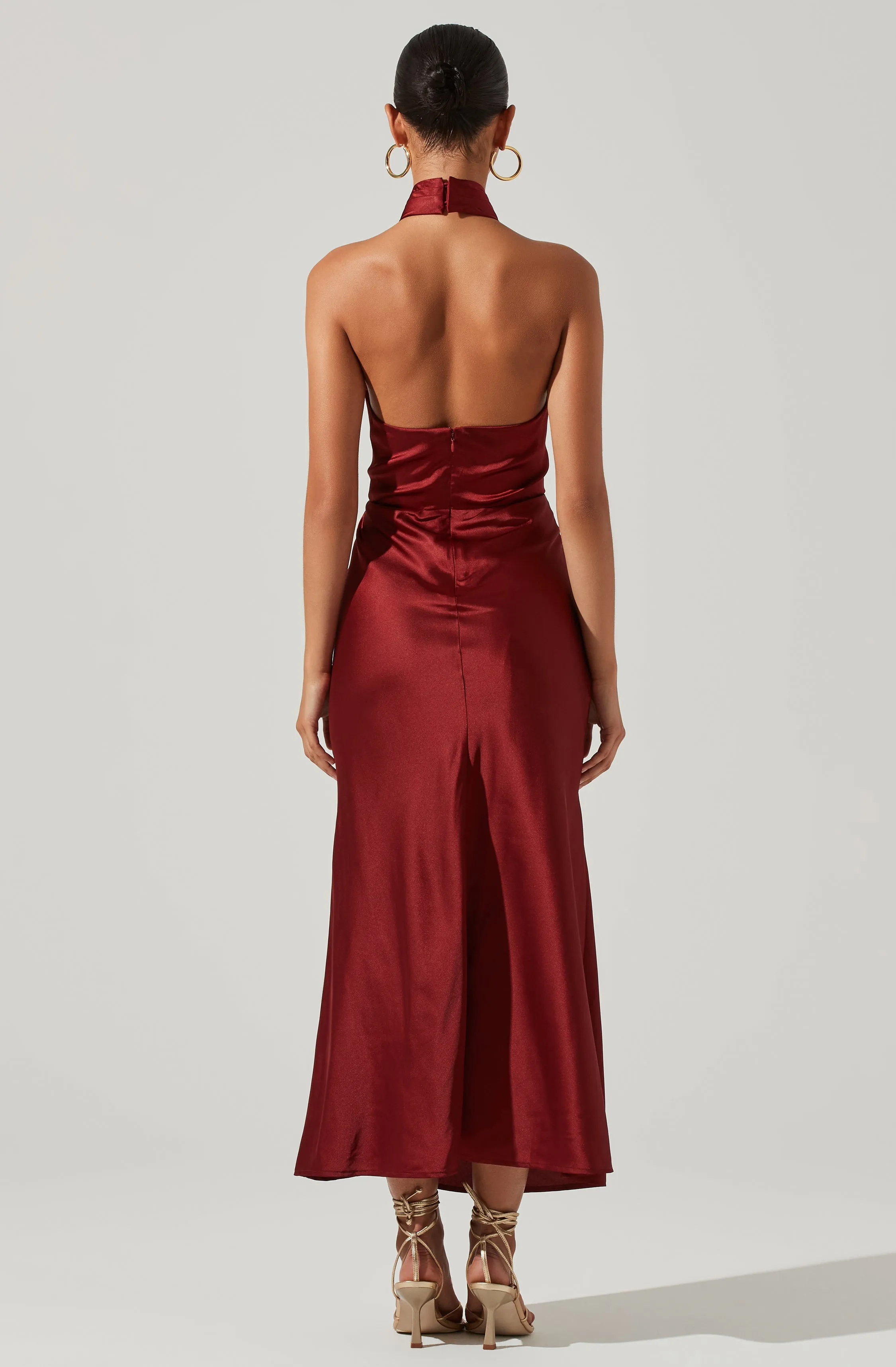 Marissa Satin Halter Neck Midi Dress
