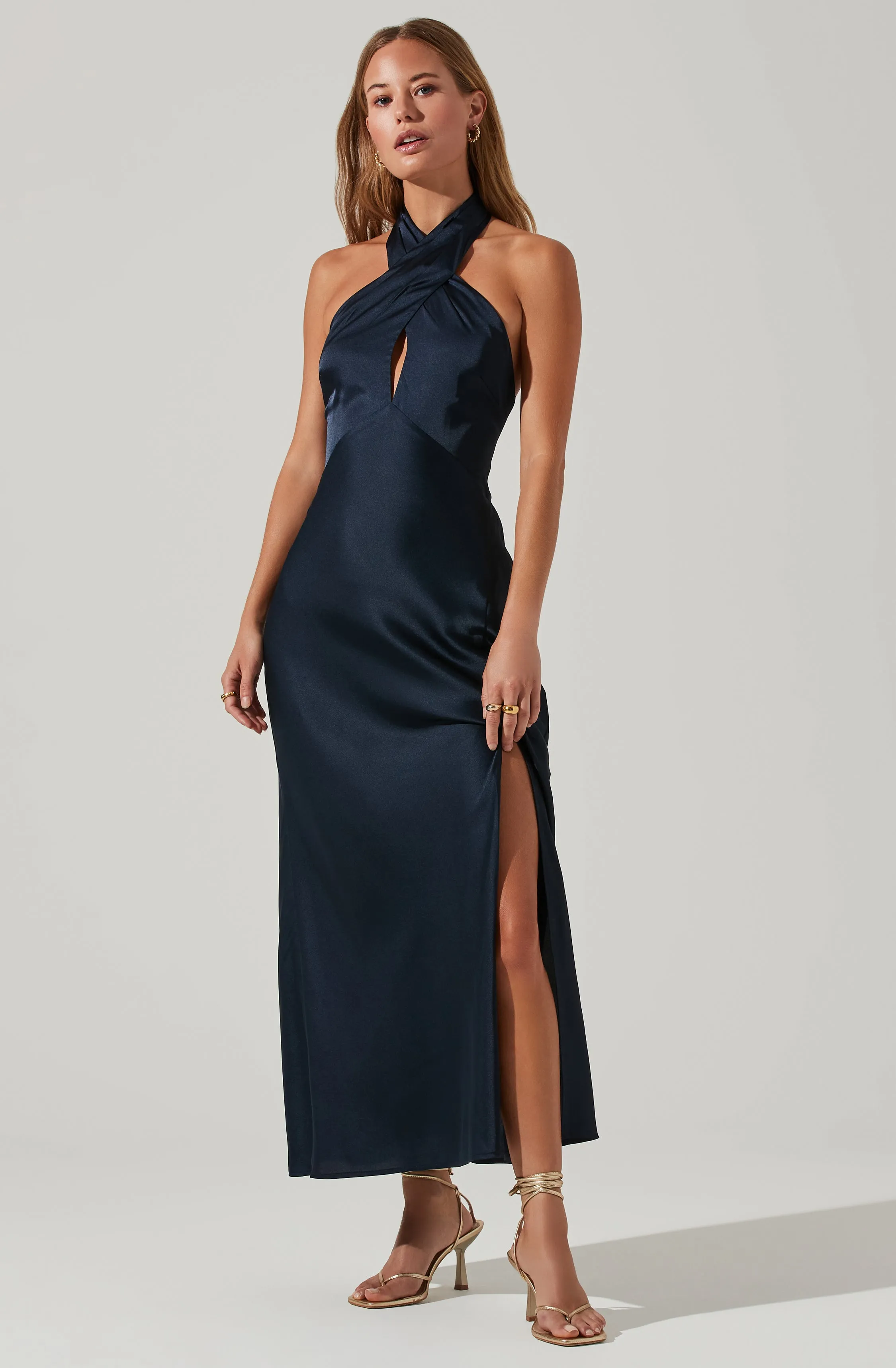 Marissa Satin Halter Neck Midi Dress