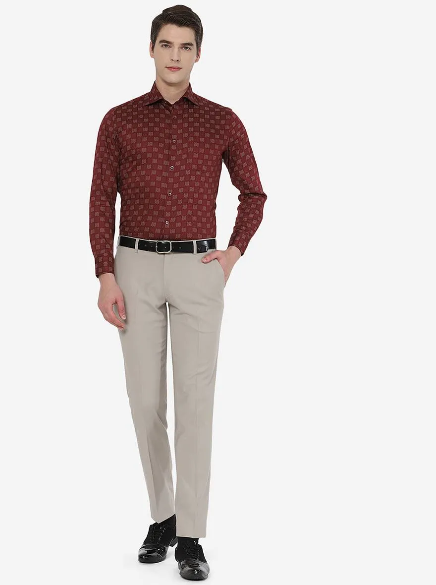 Maroon Printed Slim Fit Formal Shirt | Metal