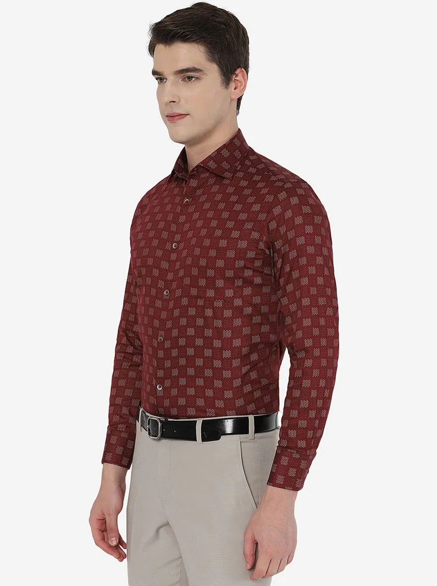 Maroon Printed Slim Fit Formal Shirt | Metal