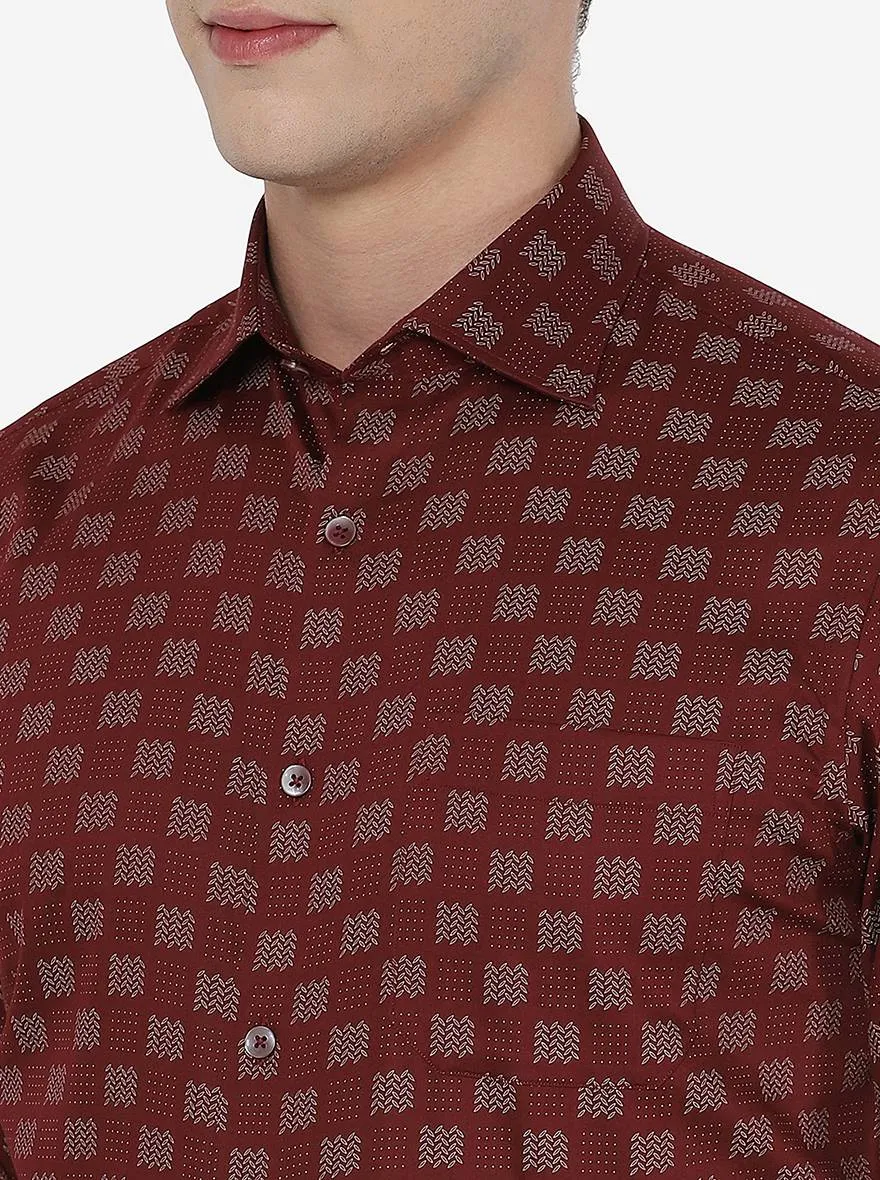 Maroon Printed Slim Fit Formal Shirt | Metal