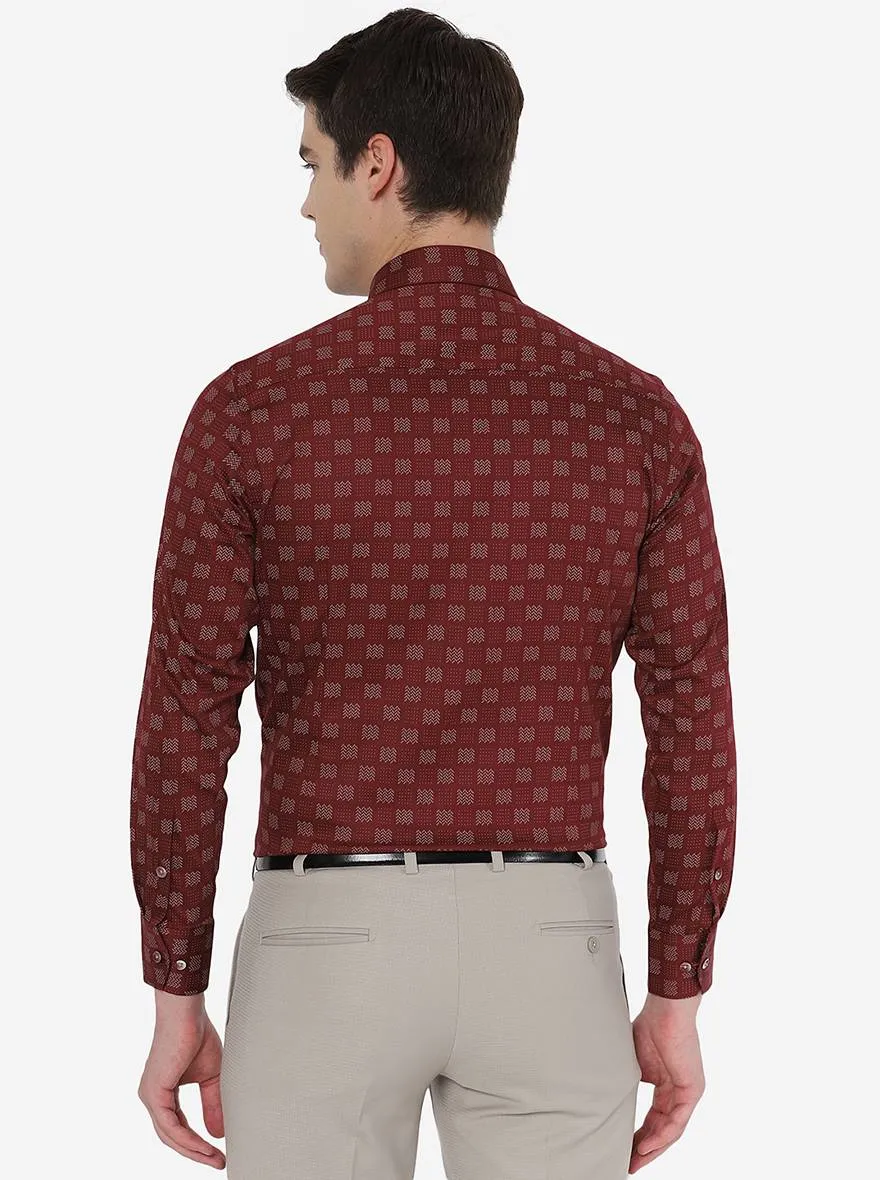 Maroon Printed Slim Fit Formal Shirt | Metal