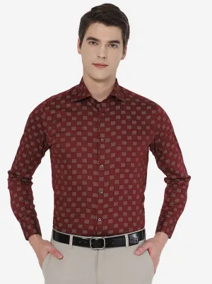 Maroon Printed Slim Fit Formal Shirt | Metal
