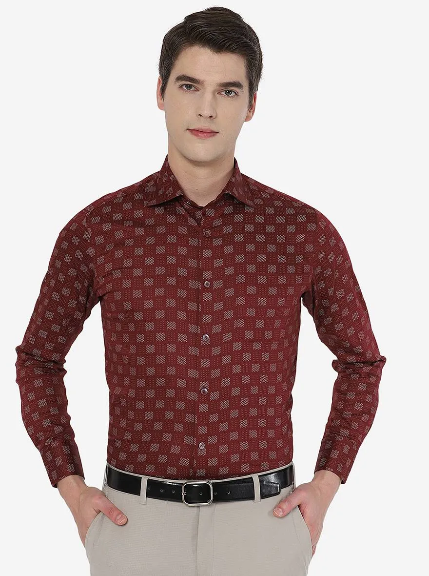 Maroon Printed Slim Fit Formal Shirt | Metal
