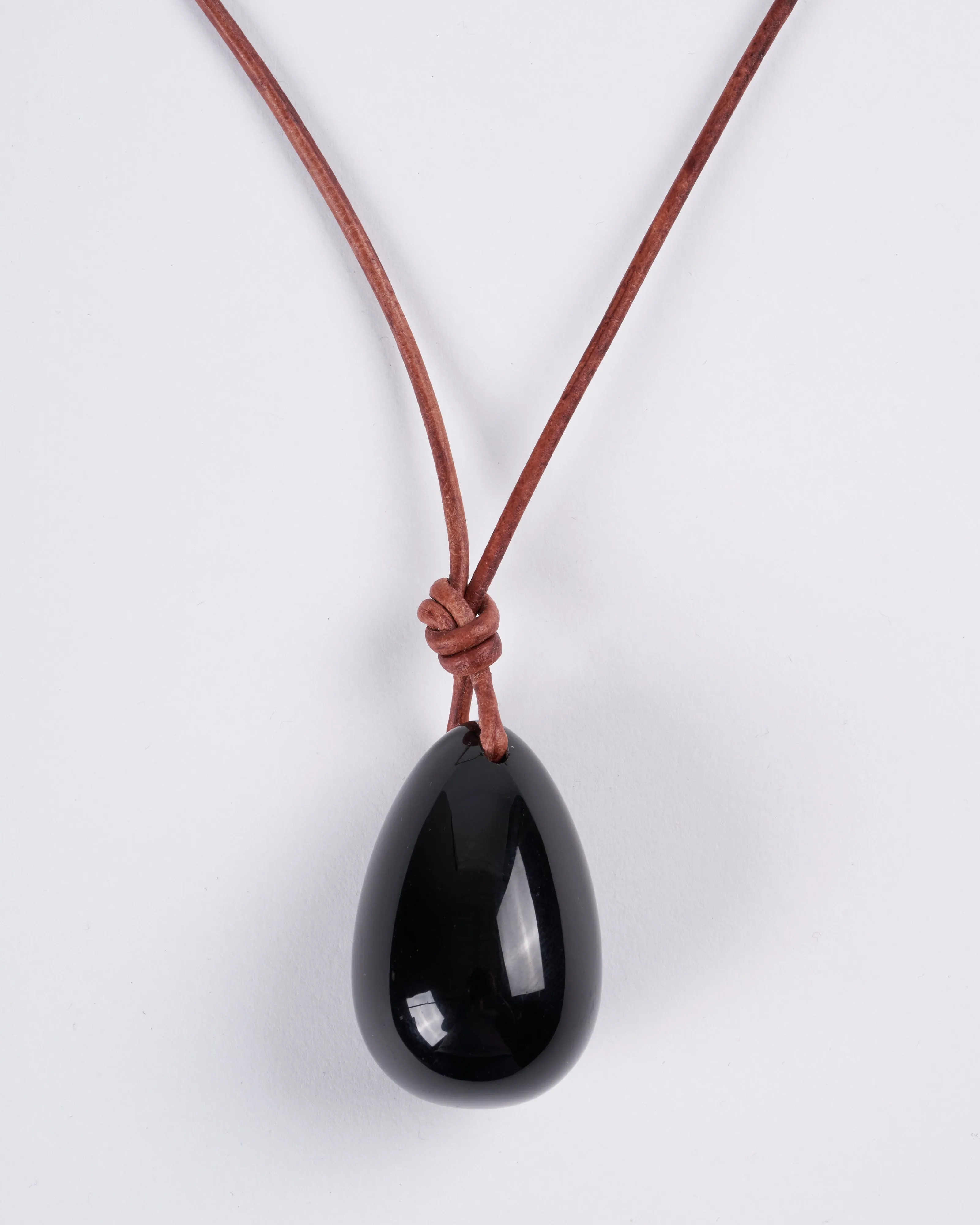 medium obsidian egg on 2mm leather - stone black