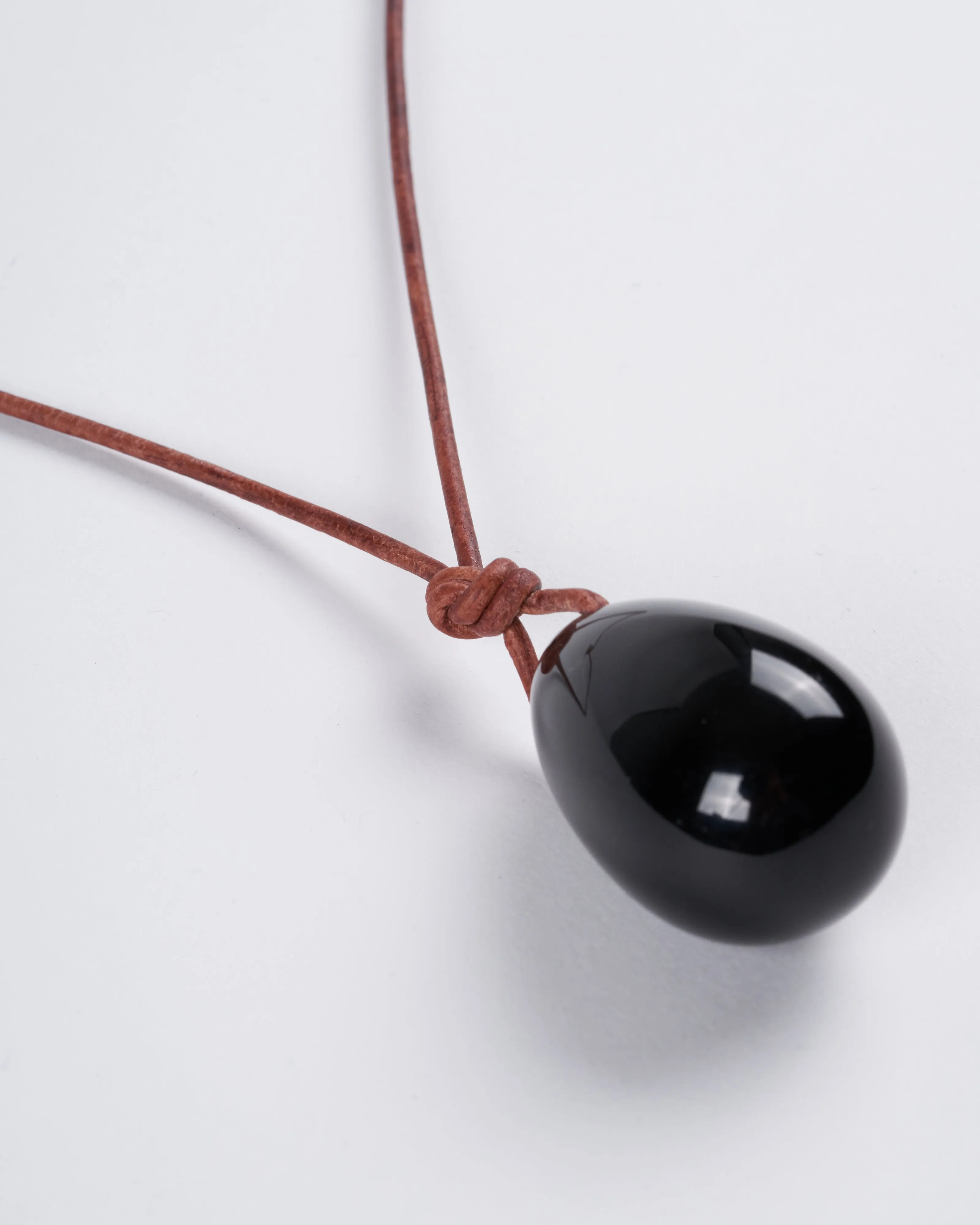 medium obsidian egg on 2mm leather - stone black