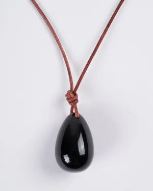 medium obsidian egg on 2mm leather - stone black
