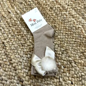 Meia Pata Bow & Pom Pom Girls Knee Socks