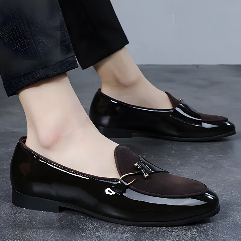 Men's Loafers Dual-Material Patent Leather