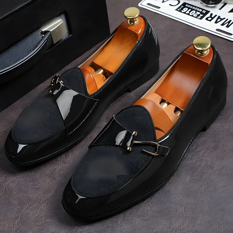 Men's Loafers Dual-Material Patent Leather