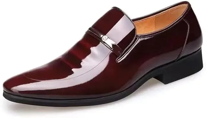 Mens Oxfords Formal Classic Shoes Anti-Slip Breathable Business Wedding Office Dress Shoes (Burgundy Red)