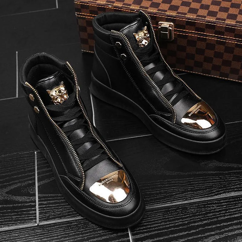 Men's Stylish Metal Accent Leather Casual Boots for a Trendy Look