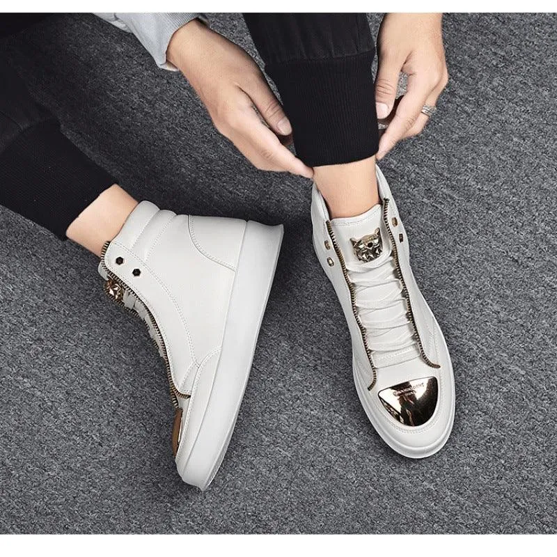 Men's Stylish Metal Accent Leather Casual Boots for a Trendy Look