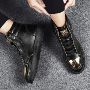 Men's Stylish Metal Accent Leather Casual Boots for a Trendy Look