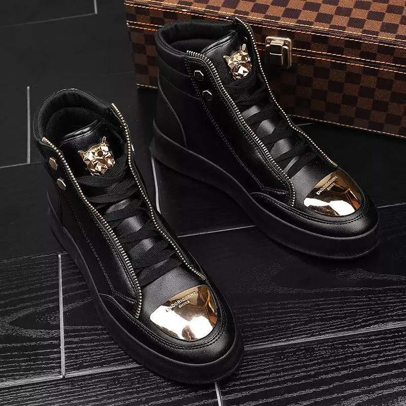 Men's Stylish Metal Accent Leather Casual Boots for a Trendy Look