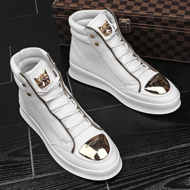 Men's Stylish Metal Accent Leather Casual Boots for a Trendy Look