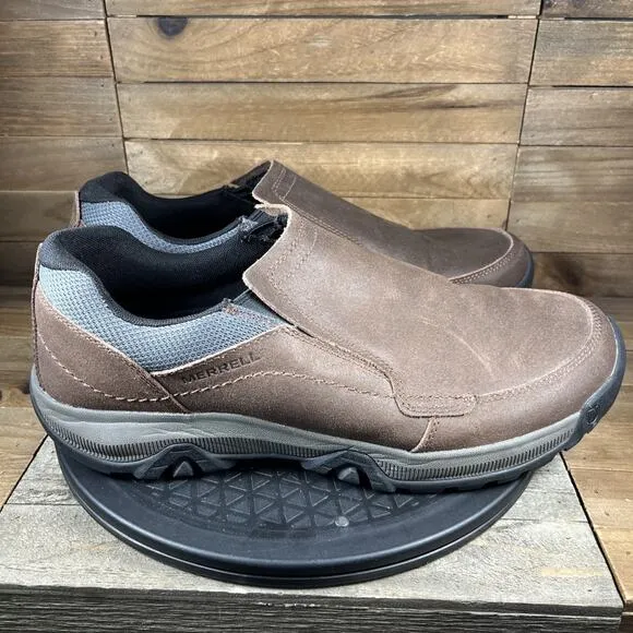 Merrell Mens Size 12 Wide Anvik Moc Slip-On Brown Solid Leather Casua Shoes