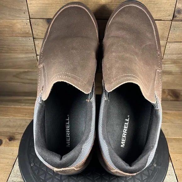 Merrell Mens Size 12 Wide Anvik Moc Slip-On Brown Solid Leather Casua Shoes