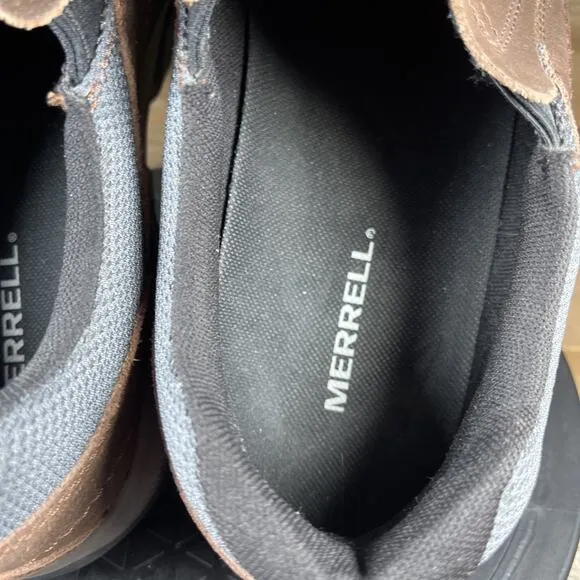 Merrell Mens Size 12 Wide Anvik Moc Slip-On Brown Solid Leather Casua Shoes