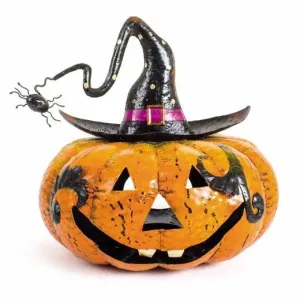 Metal Pumpkin Candle Holder Wtih Spider