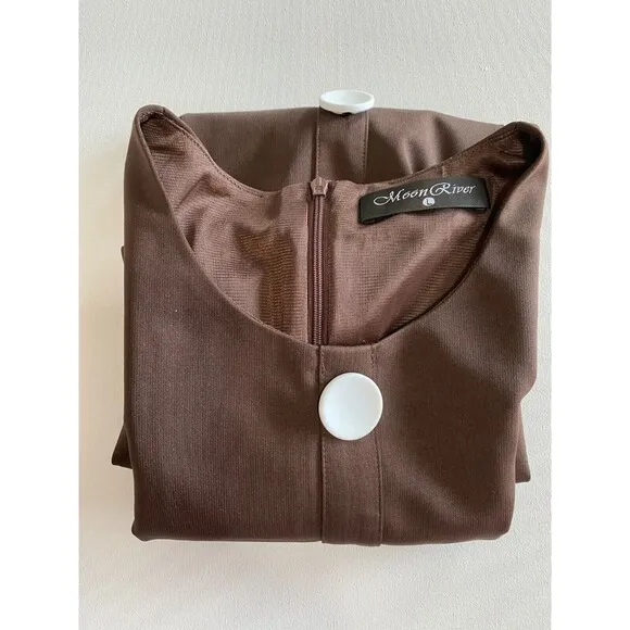 Moon River Women's Dress L Brown Smocked Button Accent Back Zip Sleeveless