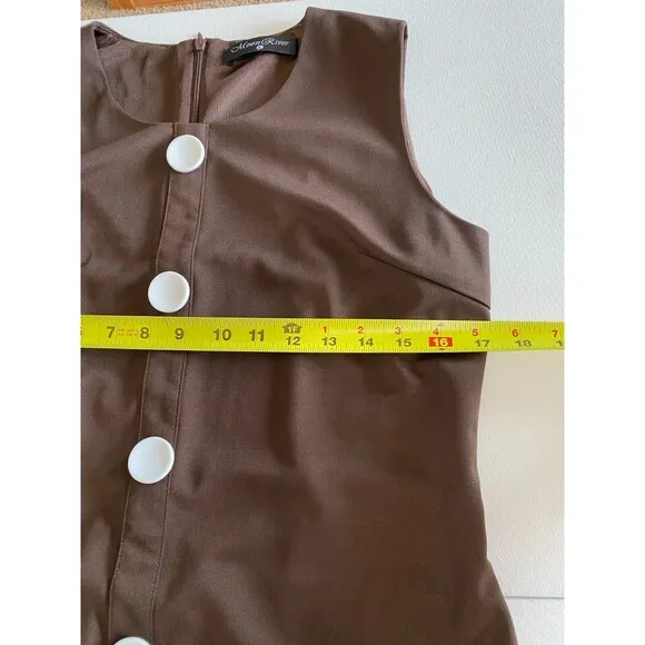 Moon River Women's Dress L Brown Smocked Button Accent Back Zip Sleeveless