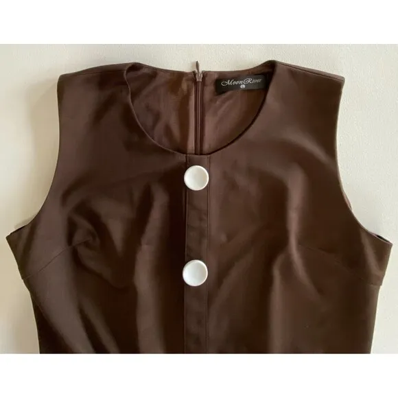 Moon River Women's Dress L Brown Smocked Button Accent Back Zip Sleeveless