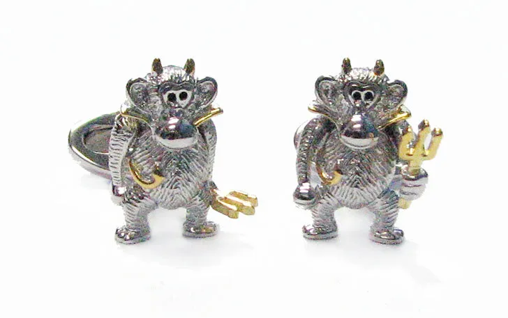 Moving Monkey Enamel Devil Sterling Silver Cufflinks I Jan Leslie