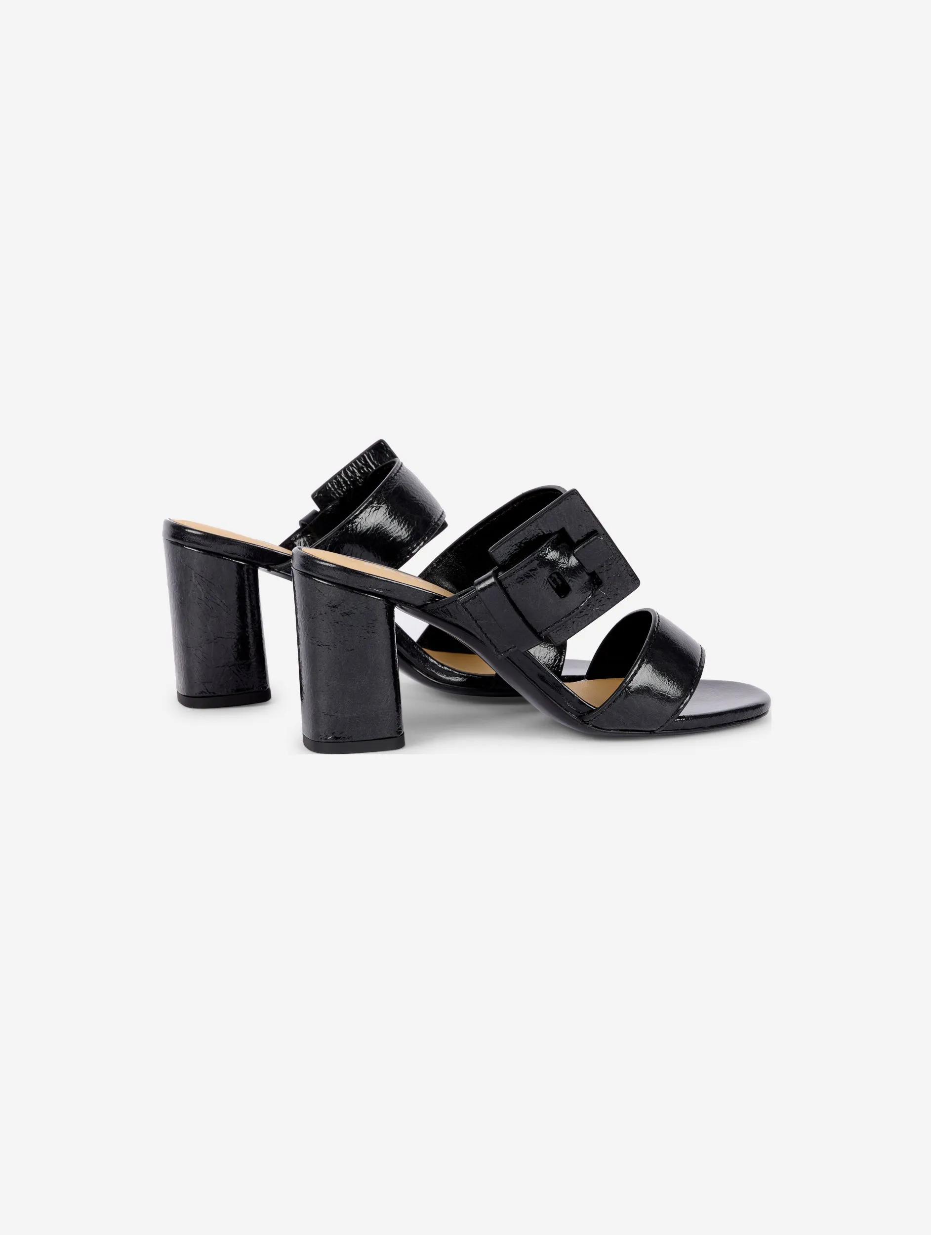Mules in navy patent leather