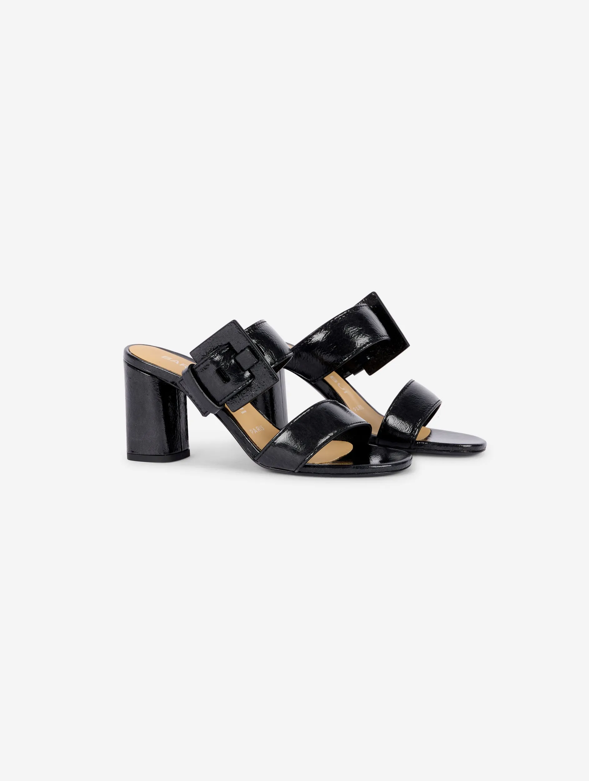 Mules in navy patent leather