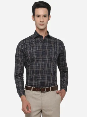 Navy Blue Checked Slim Fit Formal Shirt | Metal