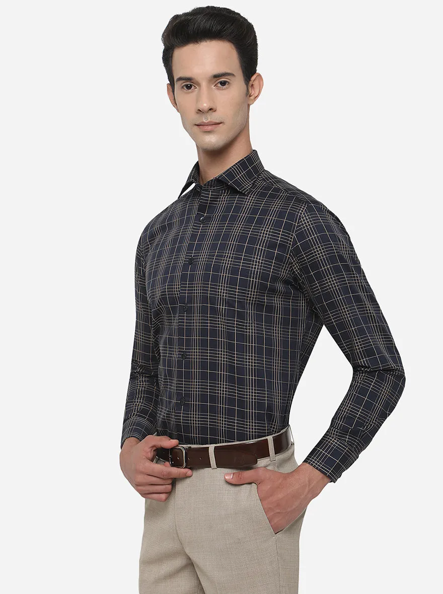Navy Blue Checked Slim Fit Formal Shirt | Metal