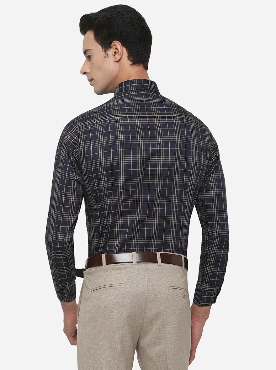 Navy Blue Checked Slim Fit Formal Shirt | Metal