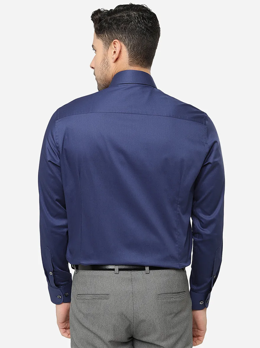 Navy Blue Solid Slim Fit Formal Shirt | Metal