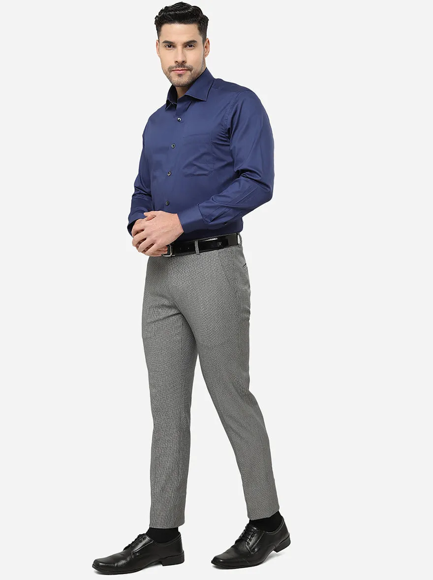 Navy Blue Solid Slim Fit Formal Shirt | Metal