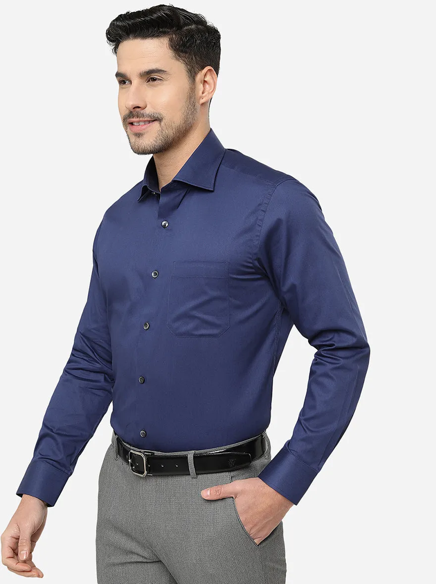 Navy Blue Solid Slim Fit Formal Shirt | Metal