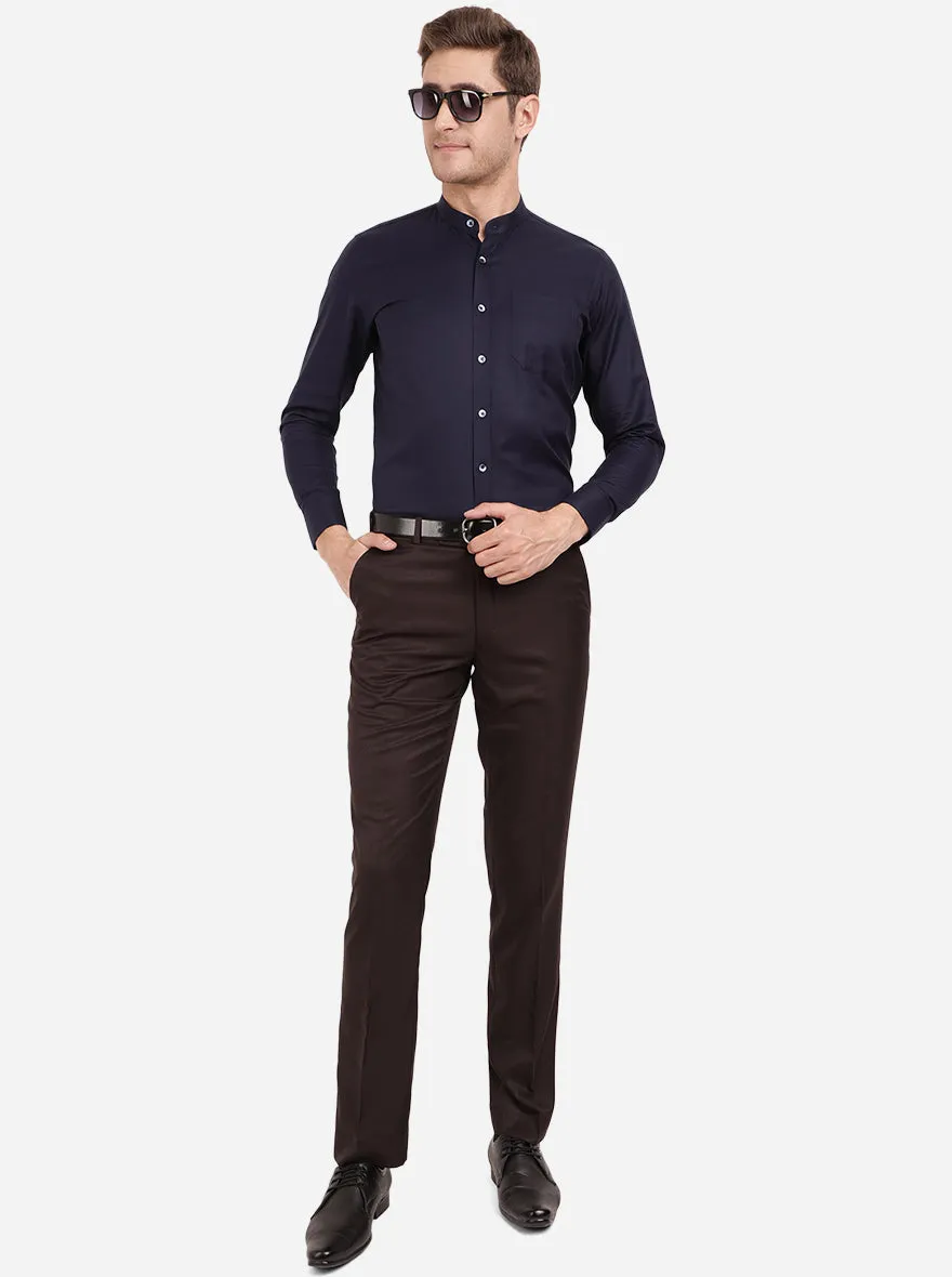 Navy Blue Solid Slim Fit Formal Shirt | Metal