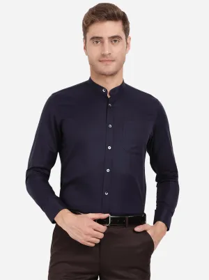 Navy Blue Solid Slim Fit Formal Shirt | Metal