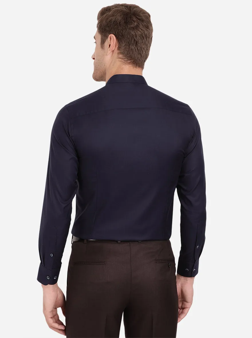 Navy Blue Solid Slim Fit Formal Shirt | Metal