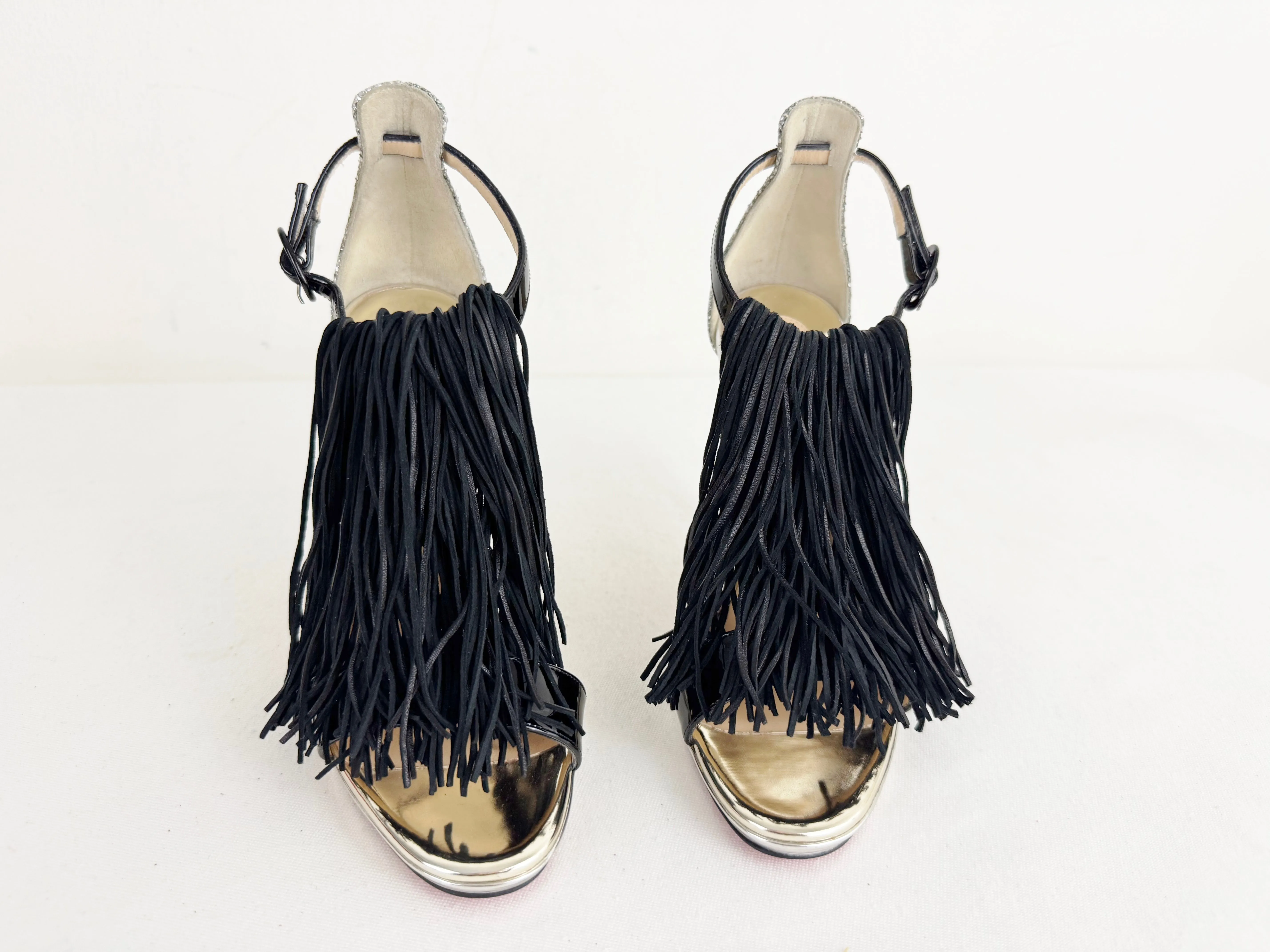 NEW Christian Louboutin Fringe Accent Heels Size 6.5