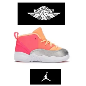 NIKE AIR JORDAN 12 RETRO SUNRISE RACER PINK MANGO 819666-602 SIZE 5C