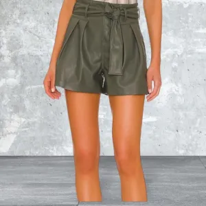 NWT BlankNYC faux leather high rise zippered shorts, tie front, pockets SZ 28