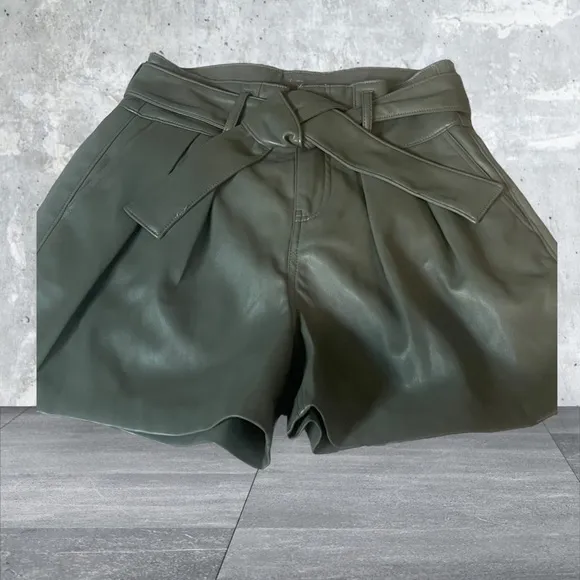 NWT BlankNYC faux leather high rise zippered shorts, tie front, pockets SZ 28
