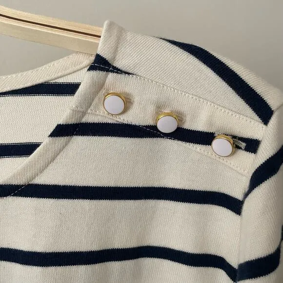 NWT J. CREW Factory Striped Button Shoulder Mini Dress Navy Blue Cream Medium