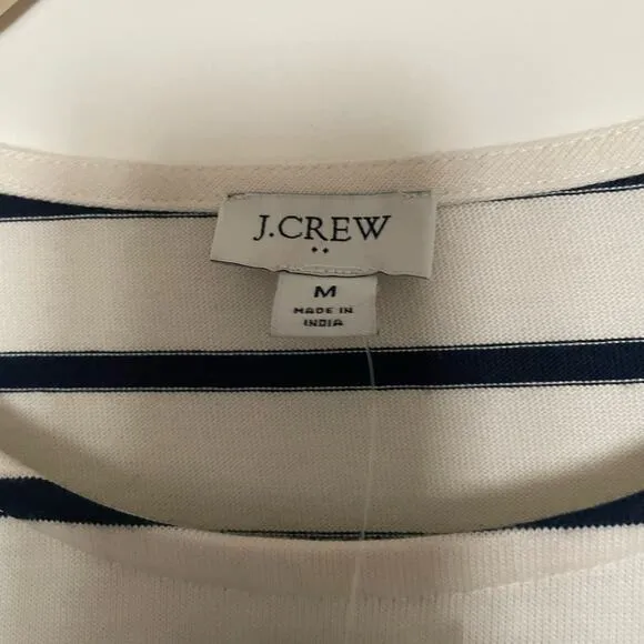NWT J. CREW Factory Striped Button Shoulder Mini Dress Navy Blue Cream Medium