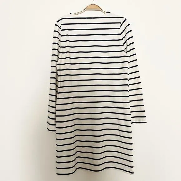 NWT J. CREW Factory Striped Button Shoulder Mini Dress Navy Blue Cream Medium