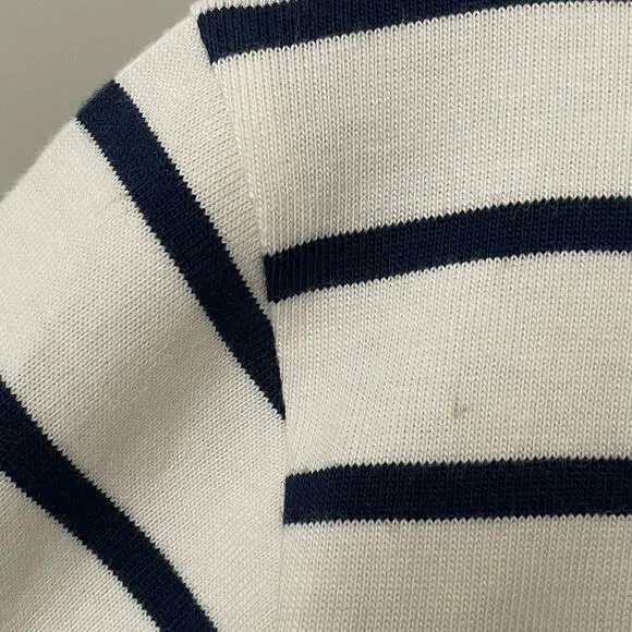NWT J. CREW Factory Striped Button Shoulder Mini Dress Navy Blue Cream Medium