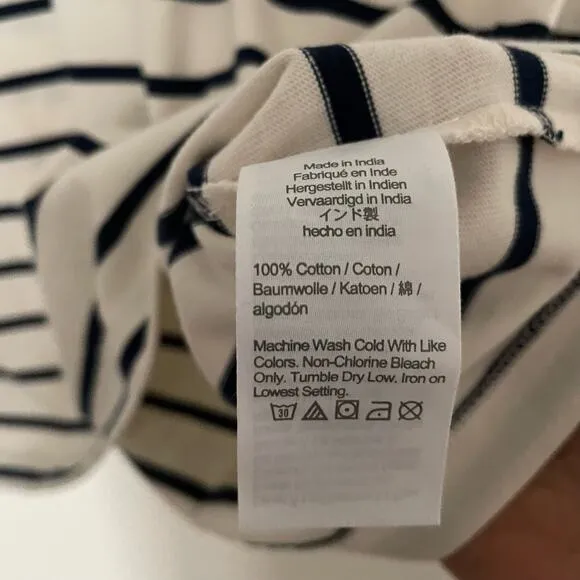 NWT J. CREW Factory Striped Button Shoulder Mini Dress Navy Blue Cream Medium