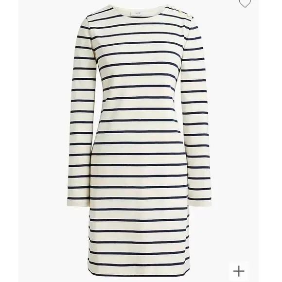 NWT J. CREW Factory Striped Button Shoulder Mini Dress Navy Blue Cream Medium