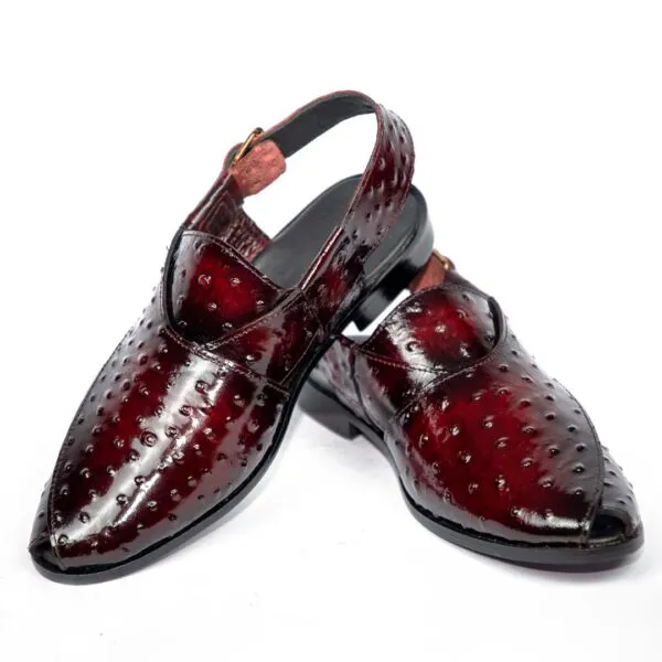 Ostrich Peshawari Burgundy – Leather Sole